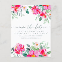 Elegant roze Waterverf Floral Script Save Date