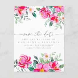 Elegant roze Waterverf Floral Script Save Date Briefkaart