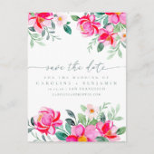 Elegant roze Waterverf Floral Script Save Date Briefkaart (Voorkant)