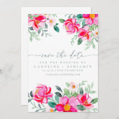 Elegant roze Waterverf Floral Script Weddenschap Save The Date (Voorkant / Achterkant)