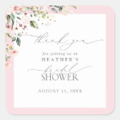 Elegant roze Waterverf Floral Shower Hartelijk dan Vierkante Sticker (Voorkant)