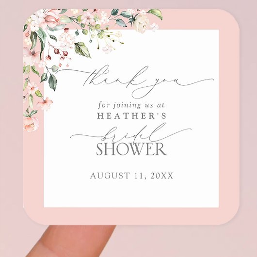 Elegant roze Waterverf Floral Shower Hartelijk dan Vierkante Sticker