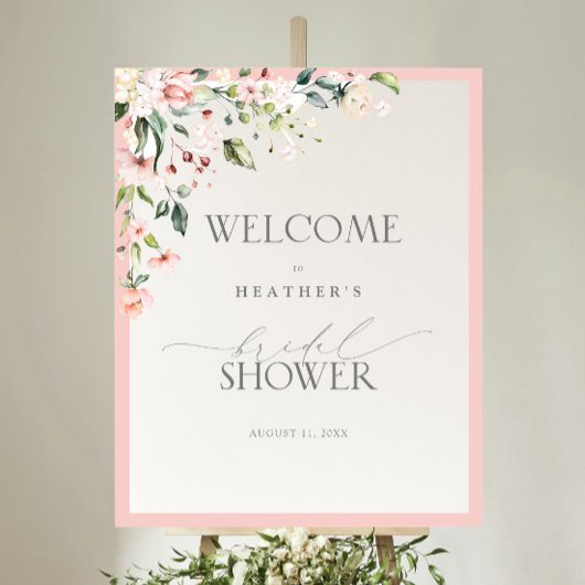 Elegant roze Waterverf Floral Shower Welkom Poster