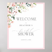 Elegant roze Waterverf Floral Shower Welkom Poster (Voorkant)