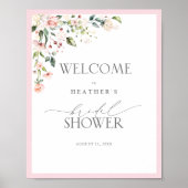 Elegant roze Waterverf Floral Shower Welkom Poster (Voorkant)