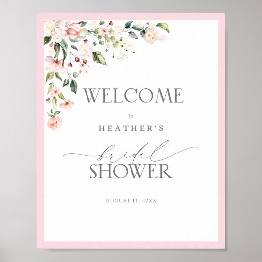 Elegant roze Waterverf Floral Shower Welkom Poster (Voorkant)