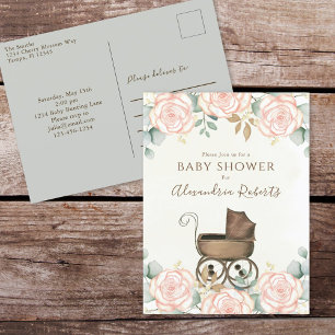 Elegant roze Waterverf Floral Sweet Baby shower Briefkaart