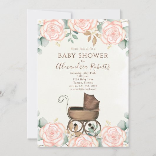 Elegant roze Waterverf Floral Sweet Baby shower Kaart (Voorkant)