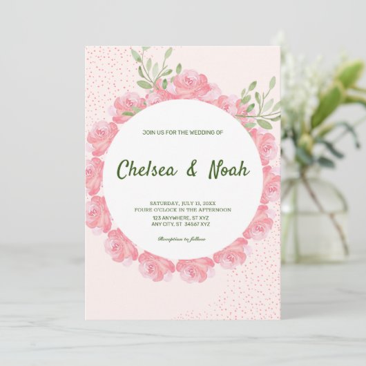 Elegant roze waterverf Floral Uitnodiging (Staand voorkant)