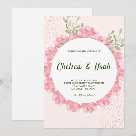 Elegant roze waterverf Floral Uitnodiging (Voorkant / Achterkant)