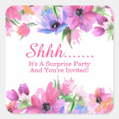 Elegant roze Waterverf Floral verrassingspartij sq Vierkante Sticker (Voorkant)