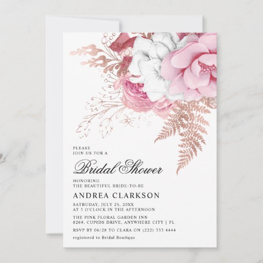 Elegant roze Waterverf Floral Vrijgezellenfeest Kaart (Voorkant)