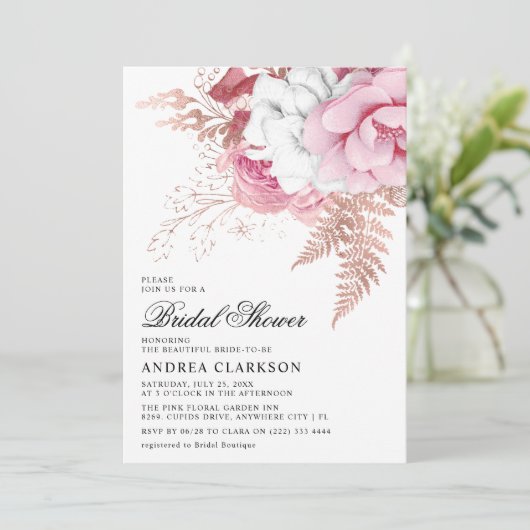 Elegant roze Waterverf Floral Vrijgezellenfeest Kaart (Staand voorkant)