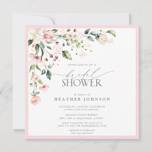 Elegant roze Waterverf Floral Vrijgezellenfeest Kaart (Voorkant)