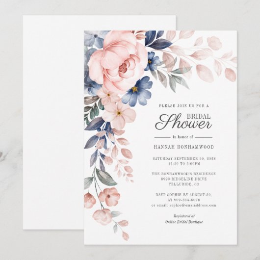 Elegant roze Waterverf Floral Vrijgezellenfeest Kaart (Voorkant / Achterkant)