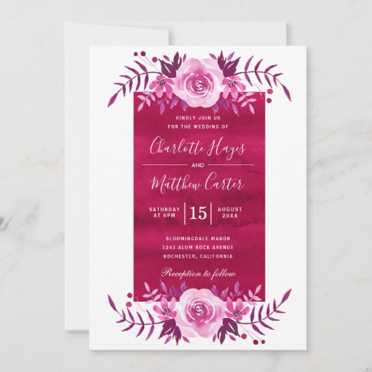 Elegant roze Waterverf Floral Wedding Kaart (Voorkant)