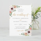 Elegant roze Waterverf Floral Wedding Kaart (Staand voorkant)