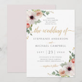 Elegant roze Waterverf Floral Wedding Kaart (Voorkant / Achterkant)