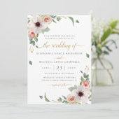 Elegant roze Waterverf Floral Wedding Kaart (Staand voorkant)