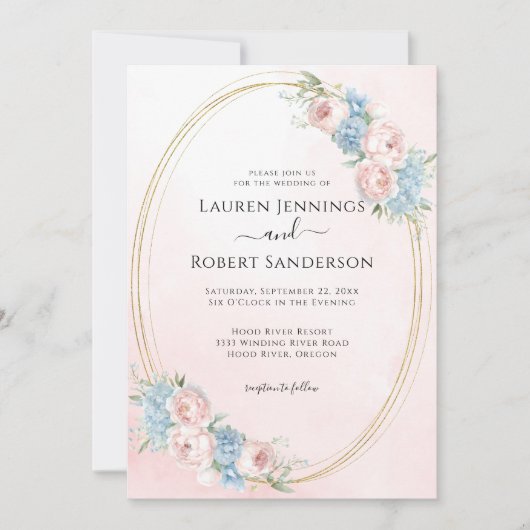 Elegant roze Waterverf Floral Wedding Kaart (Voorkant)