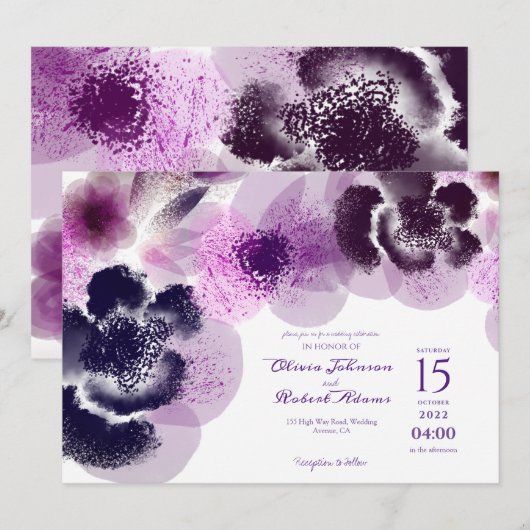 Elegant roze Waterverf Floral Wedding Kaart (Voorkant / Achterkant)