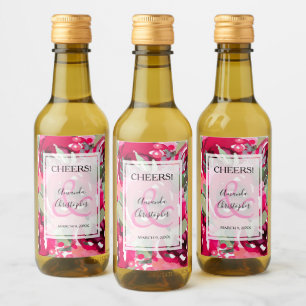 Elegant roze Waterverf Floral Wedding Mini Wijn Etiket
