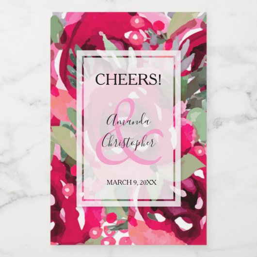 Elegant roze Waterverf Floral Wedding Mini Wijn Etiket (Enkel label)