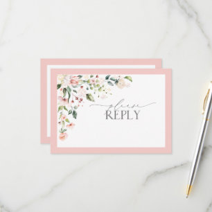 Elegant roze Waterverf Floral Wedding RSVP