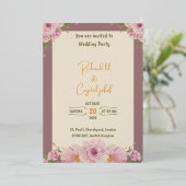 Elegant roze Waterverf Floral Wedding Uitnodiging (Staand Voorkant)
