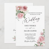 Elegant roze Waterverf Floral Wedding Uitnodiging (Voorkant / Achterkant)
