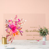 Elegant roze Waterverf Floral Wedding Welkom Acryl Bord (Huwelijk)
