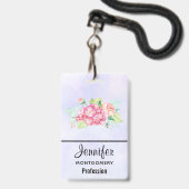 Elegant roze Waterverf Flower Bouquet Badge (Voorzijde met lanyard)