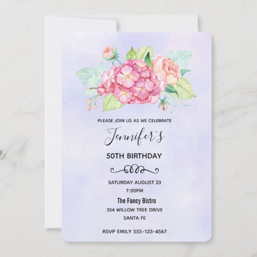 Elegant roze Waterverf Flower Bouquet Birthday Kaart (Voorkant)