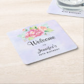 Elegant roze Waterverf Flower Bouquet Birthday Kartonnen Onderzetters (Schuin)