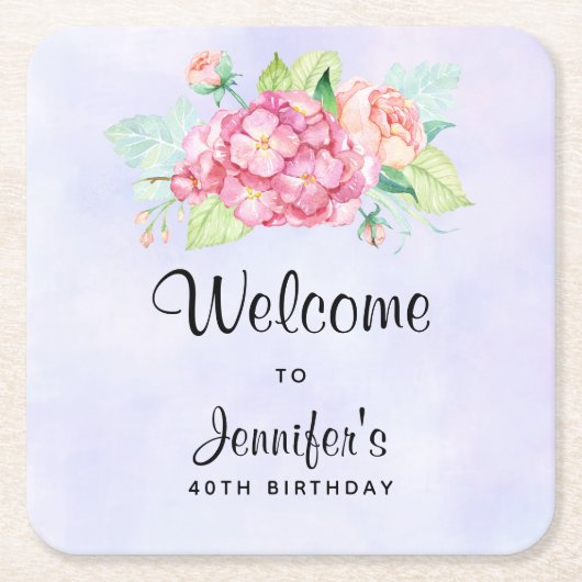 Elegant roze Waterverf Flower Bouquet Birthday Kartonnen Onderzetters (Voorkant)