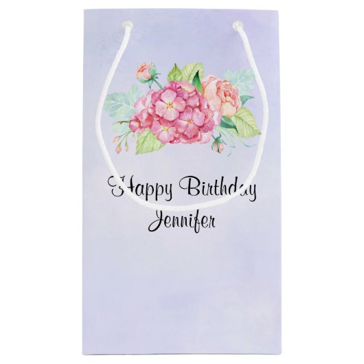 Elegant roze Waterverf Flower Bouquet Birthday Klein Cadeauzakje (Achterkant)