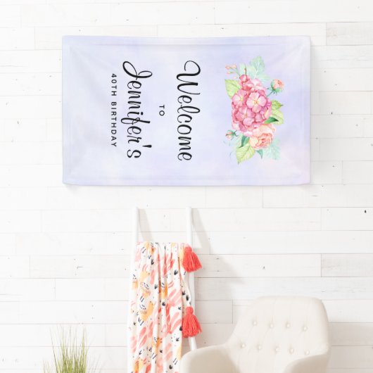 Elegant roze Waterverf Flower Bouquet Birthday Spandoek (Insitu)