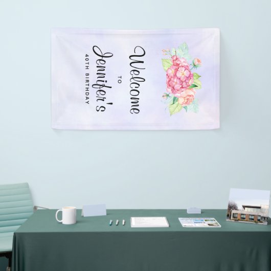 Elegant roze Waterverf Flower Bouquet Birthday Spandoek (Beurs)
