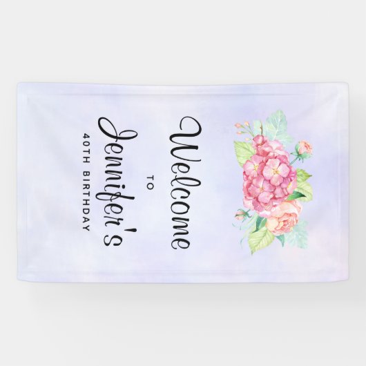 Elegant roze Waterverf Flower Bouquet Birthday Spandoek (Horizontaal)