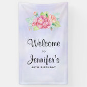 Elegant roze Waterverf Flower Bouquet Birthday Spandoek (Verticaal)