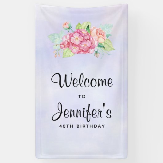 Elegant roze Waterverf Flower Bouquet Birthday Spandoek (Verticaal)