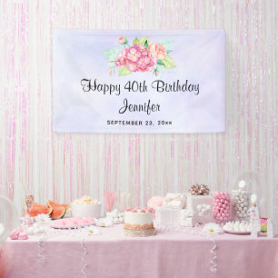 Elegant roze Waterverf Flower Bouquet Birthday Spandoek