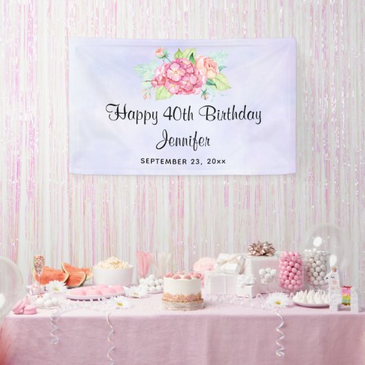 Elegant roze Waterverf Flower Bouquet Birthday Spandoek (Feest)