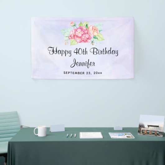 Elegant roze Waterverf Flower Bouquet Birthday Spandoek (Beurs)