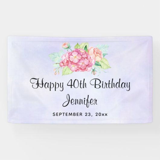 Elegant roze Waterverf Flower Bouquet Birthday Spandoek (Horizontaal)