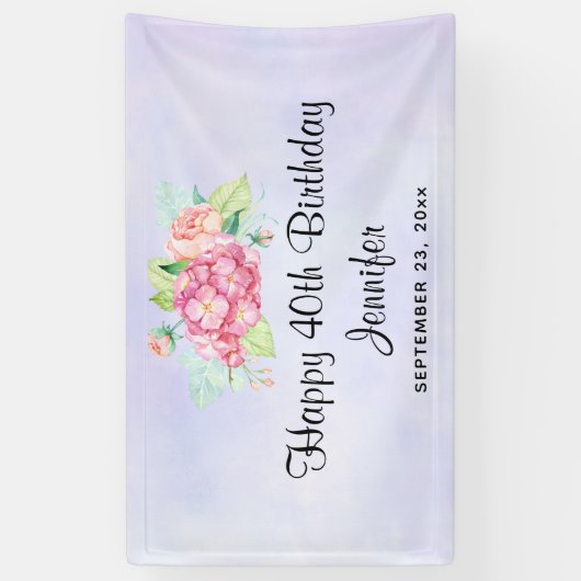 Elegant roze Waterverf Flower Bouquet Birthday Spandoek (Verticaal)
