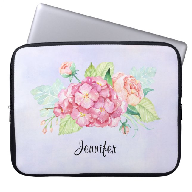 Elegant roze Waterverf Flower Bouquet Laptop Sleeve (Voorkant)