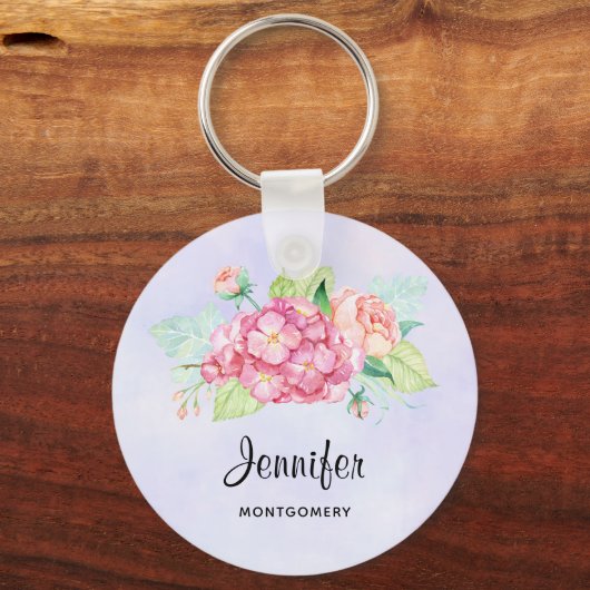 Elegant roze Waterverf Flower Bouquet Sleutelhanger (Voorkant)