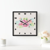 Elegant roze Waterverf Flower Bouquet Vierkante Klok (Huis)