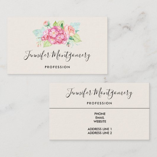 Elegant roze Waterverf Flower Bouquet Visitekaartje (Voorkant / Achterkant)